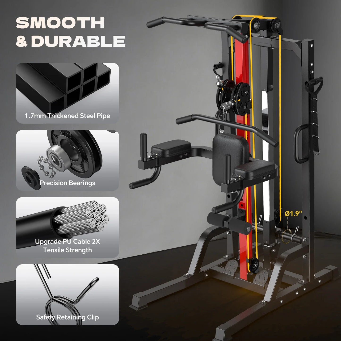 Home Gym, Workout Station with 148LBS Weight Stack, Multifunctional Home Gym Equipment, Exercise Equipment for Full Body Strength Training
